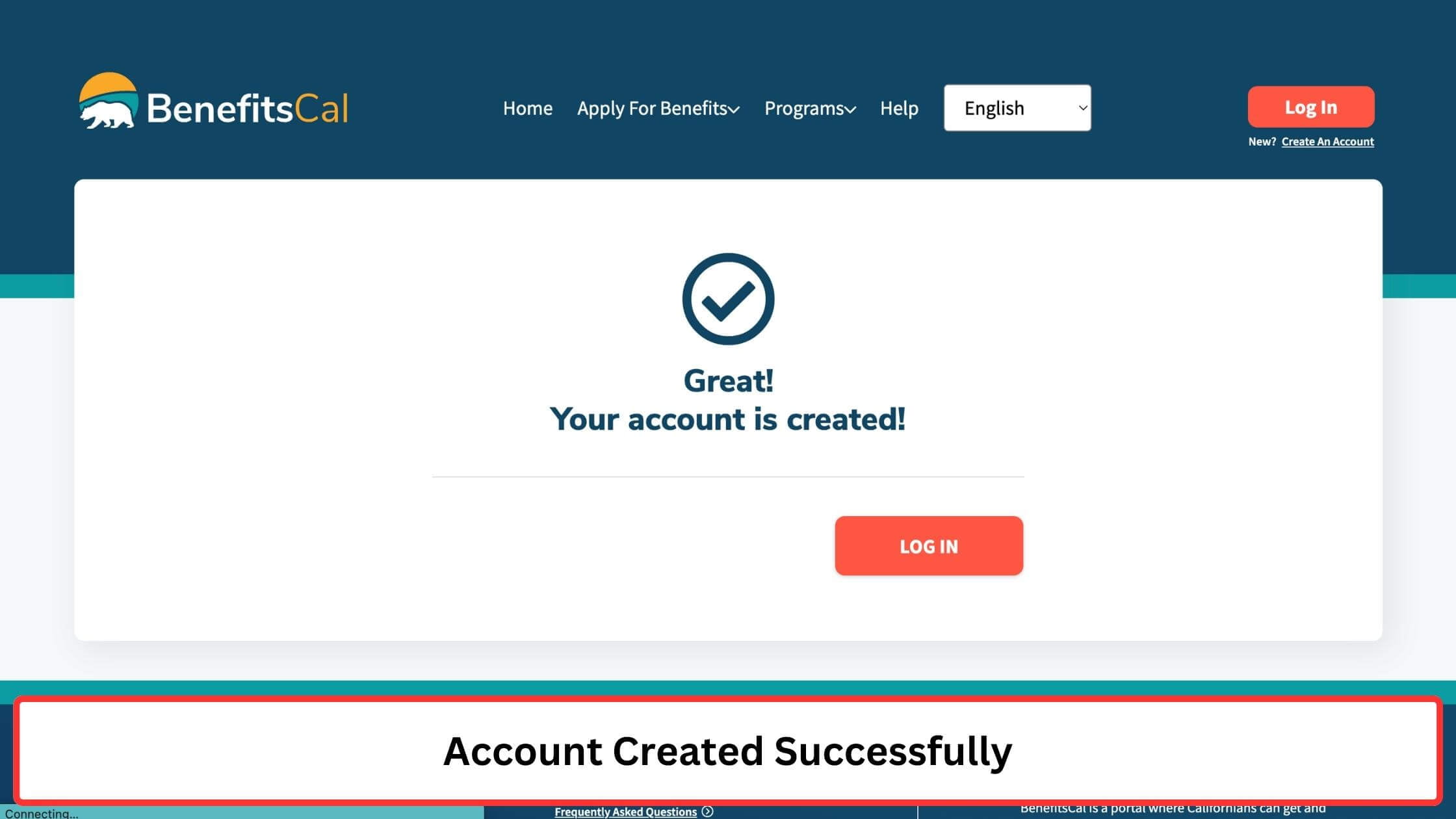 Congratulation BenefitsCal Account Created